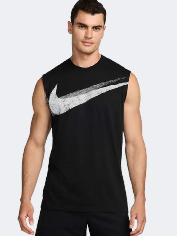 men's striped shorts-Nike Df Sl Swoosh Men Training T-Shirt Black/White