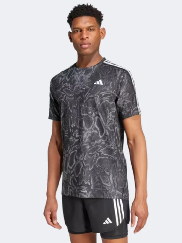 men's hiking vests-Adidas Own The Run Excite Aop Men Running T-Shirt Black/White