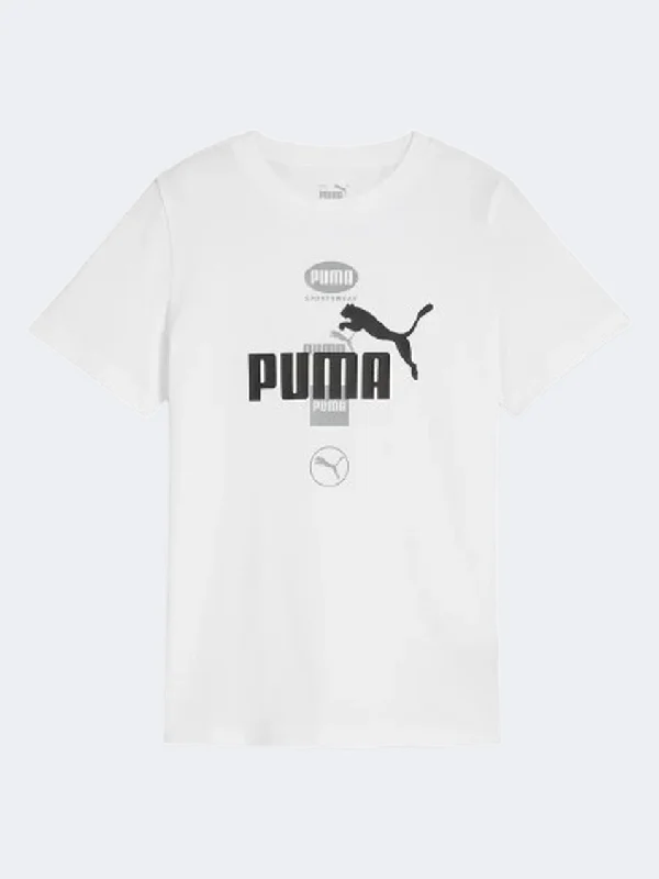 men's leather hoodies-Puma Power Graphic Boys Training T-Shirt White