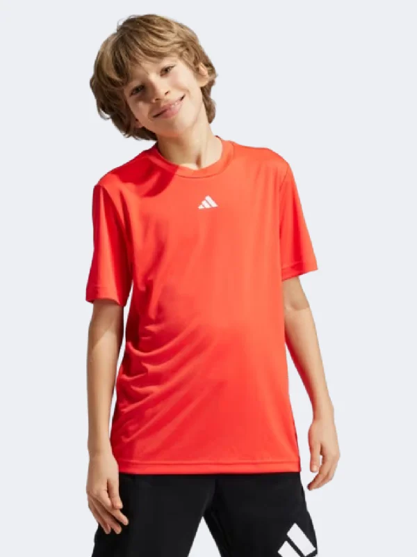 men's lightweight sweaters-Adidas Essentials Logo Boys Sportswear T-Shirt Bright Red/White