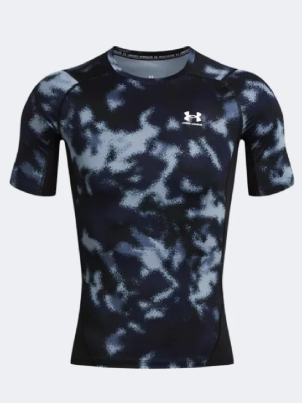 men's softshell vests-Under Armour Hg Armour Printed Men Training T-Shirt Midnight Navy/White