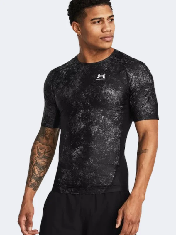 men's tactical pants-Under Armour Heatgear Isochill Printed Men Training T-Shirt Black/White