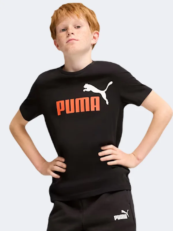 men's performance vests-Puma Essential Plus 2 Logo Boys Lifestyle T-Shirt Redmazing/White