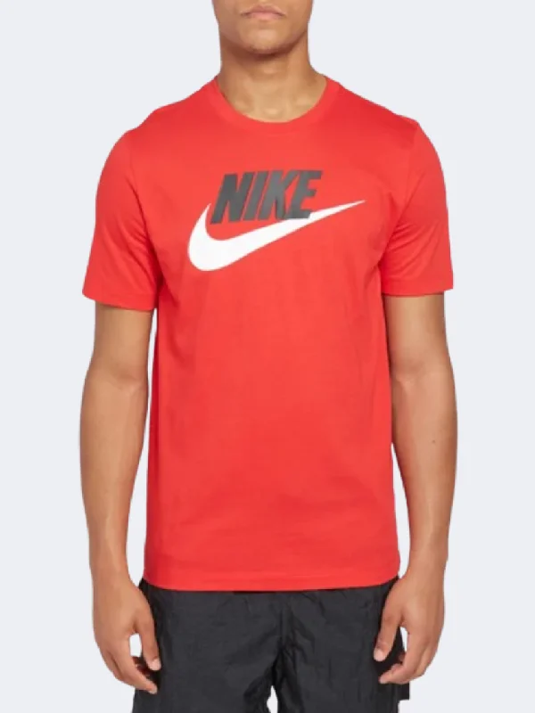 men's minimalist jackets-Nike Icon Futura Men Lifestyle T-Shirt Red/Black/White