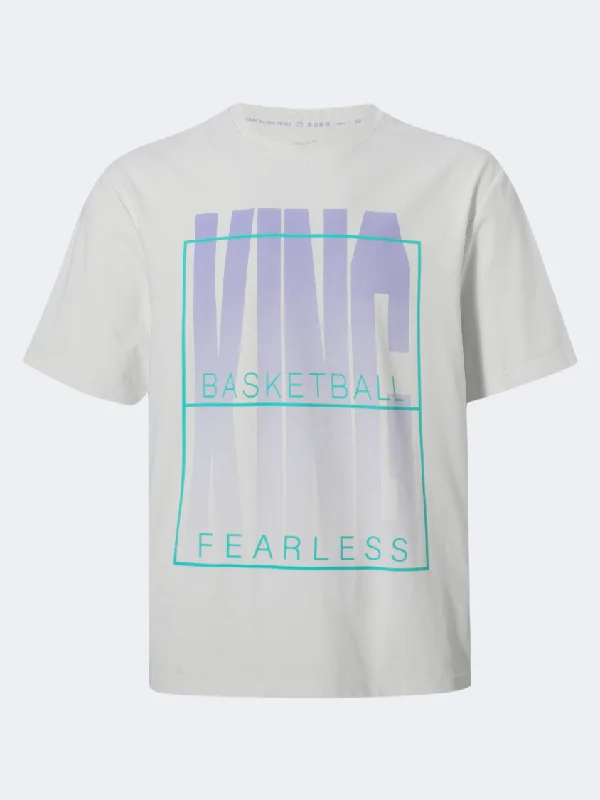 men's softshell hoodies-Erke Fearless King Men Basketball T-Shirt White/Violet/Green