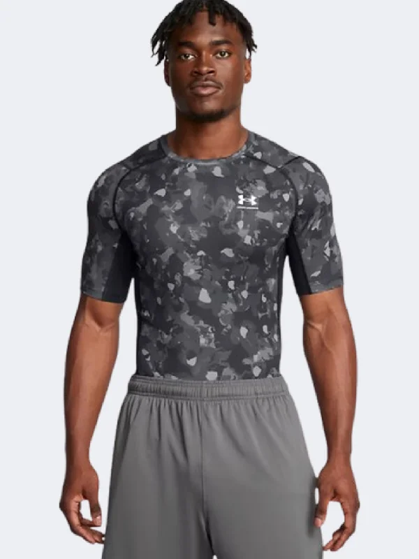 men's thermal tees-Under Armour Heatgear Printed Men Training T-Shirt Black/White