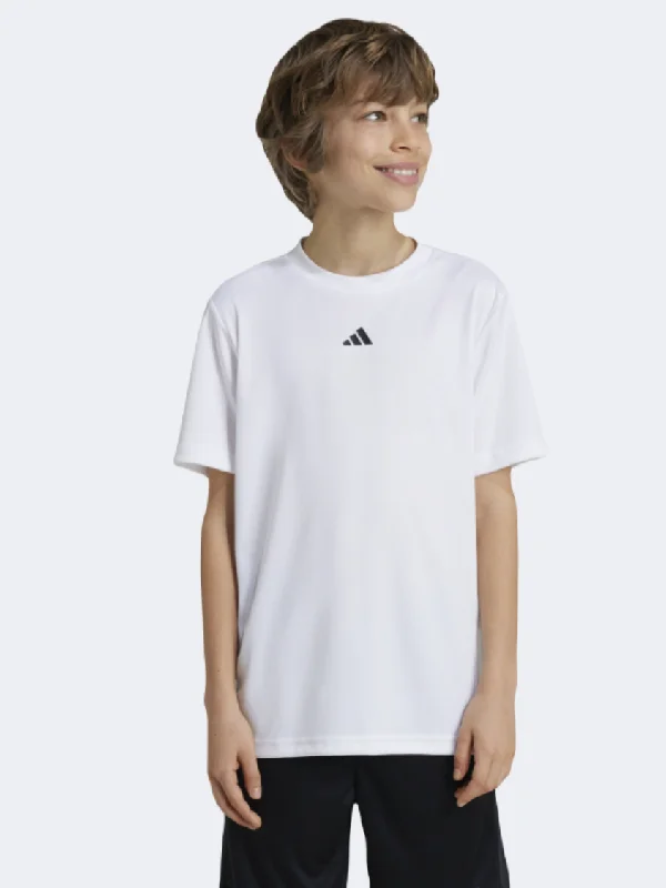 men's performance jackets-Adidas Essentials Logo Boys Sportswear T-Shirt White/Black