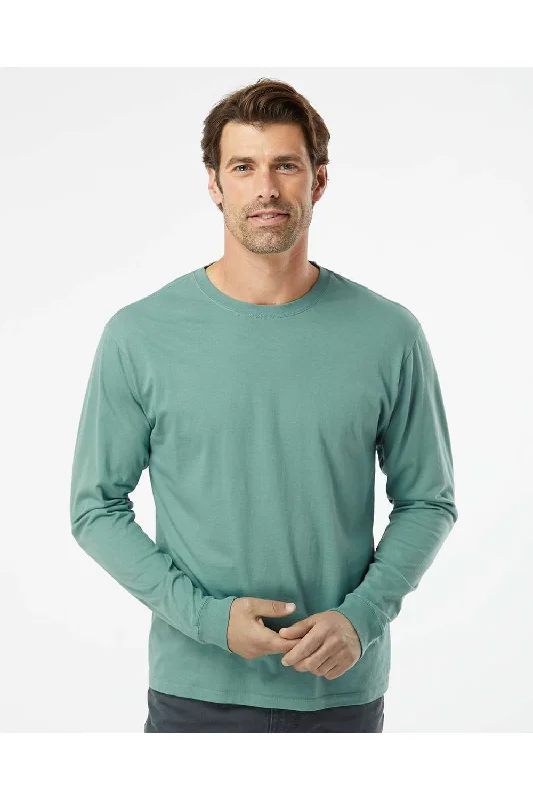 men's barn jackets-SoftShirts Mens Organic Long Sleeve Crewneck T-Shirt - Pine Green