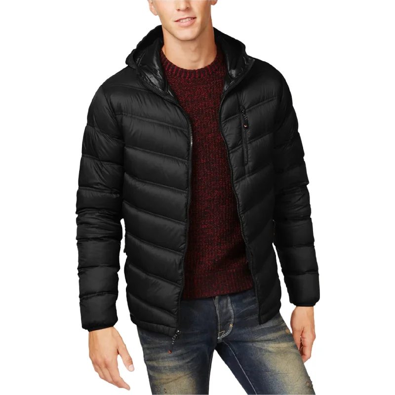 men's lightweight polos-Hawke & Co. Mens Packable Chevron Puffer Jacket, Black, Small