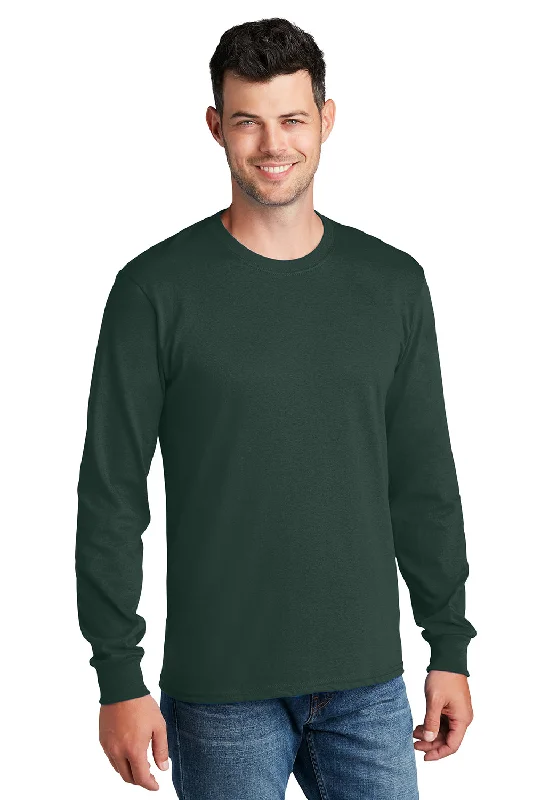 men's twill jackets-Port & Company Mens Core Long Sleeve Crewneck T-Shirt - Dark Green