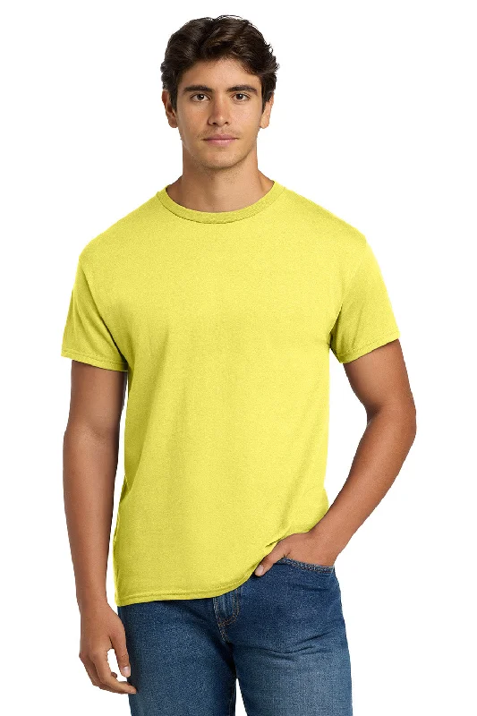 men's denim vests-Hanes Mens EcoSmart Short Sleeve Crewneck T-Shirt - Yellow