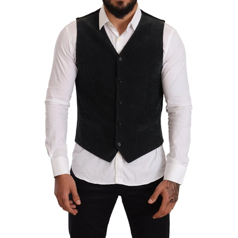 men's hiking tees-Dolce & Gabbana Elegant Black Cotton Formal Dress Men's Vest