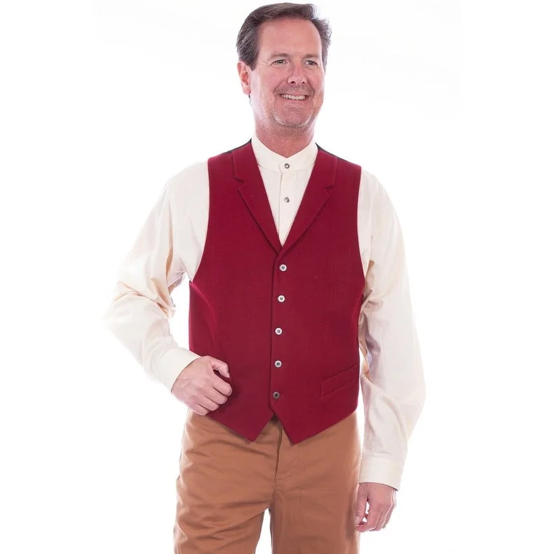 men's bespoke suits-Scully Western Vest Mens Rangewear Button Wool Burgundy F0_RW343