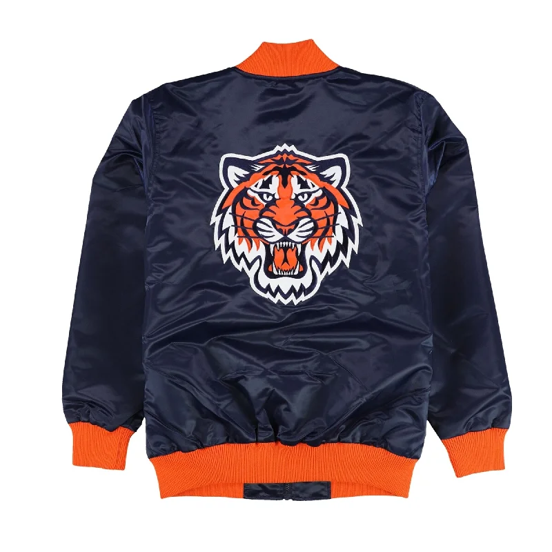 men's waterproof raincoats-STARTER Mens Detroit Tigers team logo Varsity Jacket, Blue, Large (Regular)