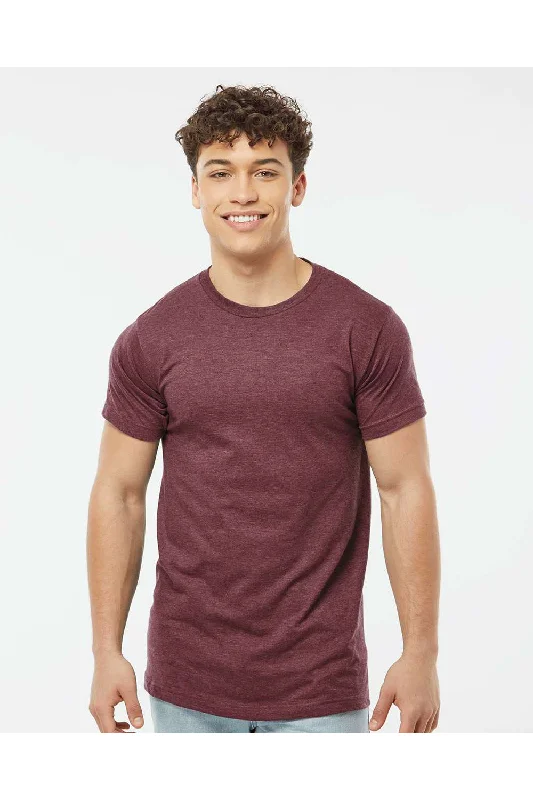 men's printed ties-Tultex Mens Fine Jersey Short Sleeve Crewneck T-Shirt - Heather Burgundy