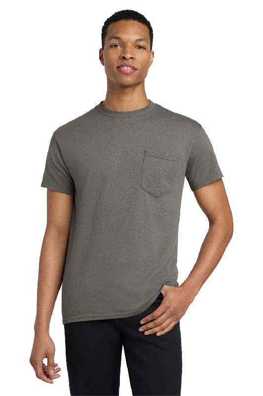 men's cotton jackets-Gildan Mens Short Sleeve Crewneck T-Shirt w/ Pocket - Charcoal Grey