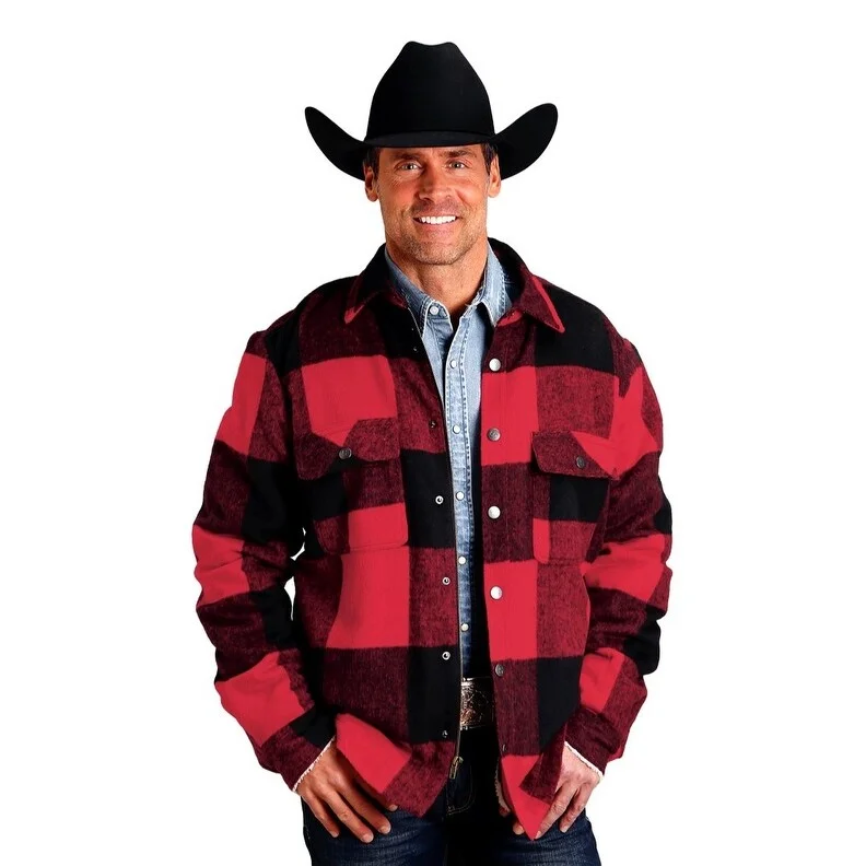 men's fleece vests-Stetson Western Jacket Mens Buffalo Plaid Red 11-097-0119-6056 RE