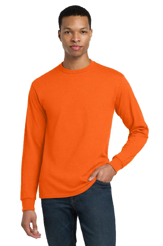 men's striped tees-Gildan Mens DryBlend Moisture Wicking Long Sleeve Crewneck T-Shirt - Safety Orange