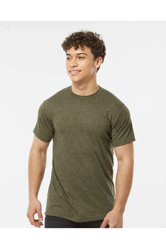 men's striped sweaters-Tultex Mens Poly-Rich Short Sleeve Crewneck T-Shirt - Heather Military Green