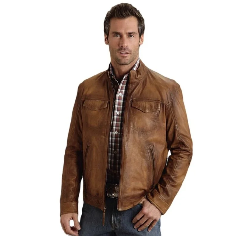 men's ribbed vests-Stetson Western Jacket Mens Burnish Leather Coffee 11-097-0539-0698 BR