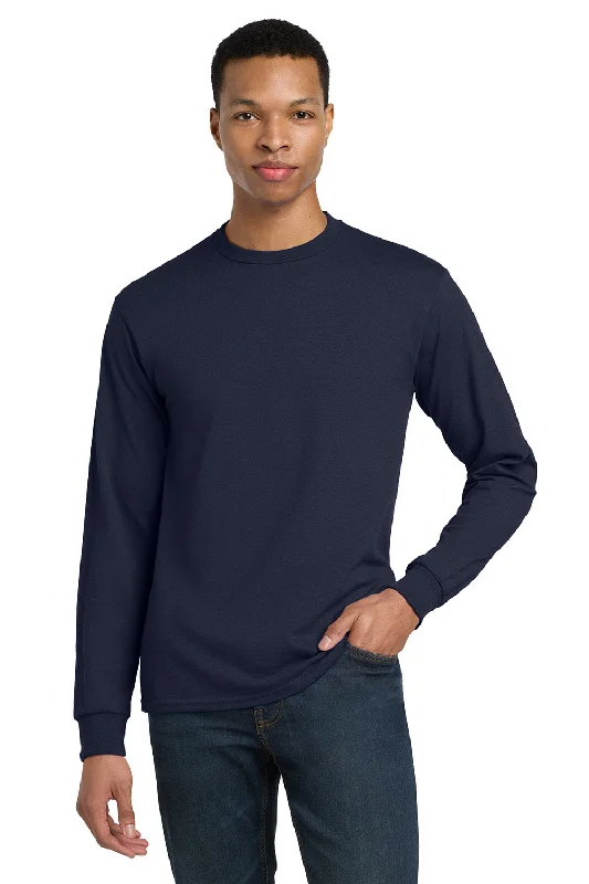 men's softshell sweaters-Gildan Mens DryBlend Moisture Wicking Long Sleeve Crewneck T-Shirt - Navy Blue