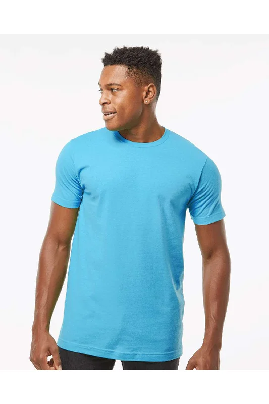 men's casual jackets-Tultex Mens Fine Jersey Short Sleeve Crewneck T-Shirt - Aqua Blue