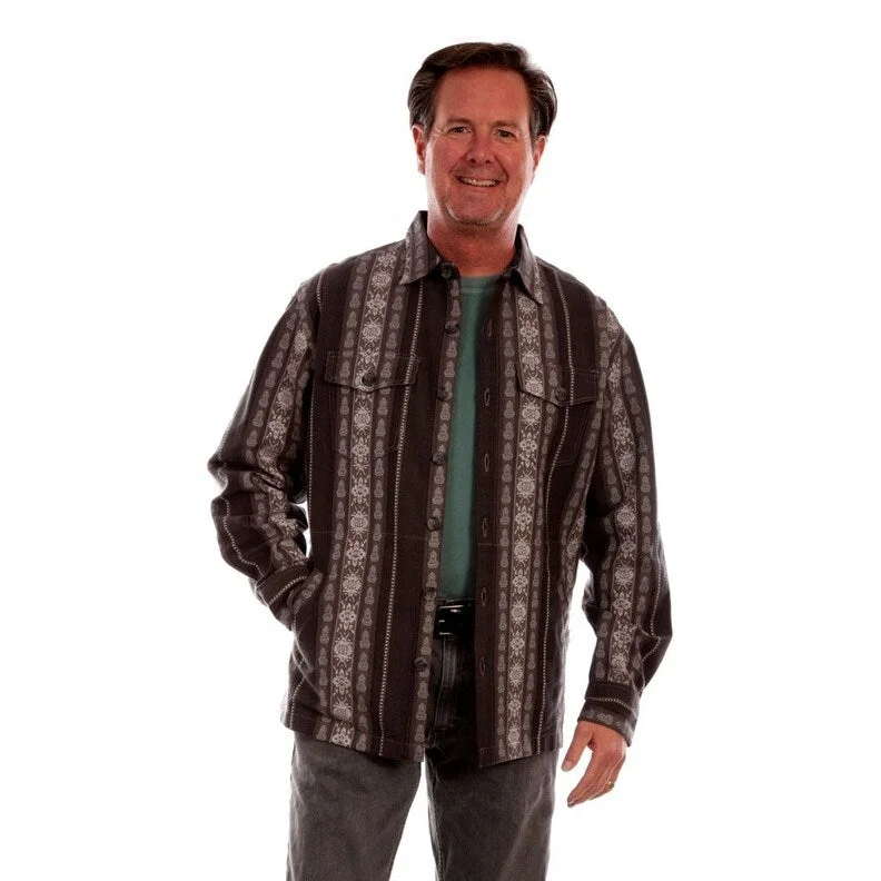 men's ribbed jackets-Scully Western Jacket Mens Jacquard Shirt Jac Button Charcoal F0_5335