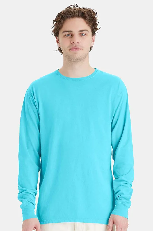 men's v-neck sweaters-ComfortWash By Hanes Mens Long Sleeve Crewneck T-Shirt - Freshwater Blue