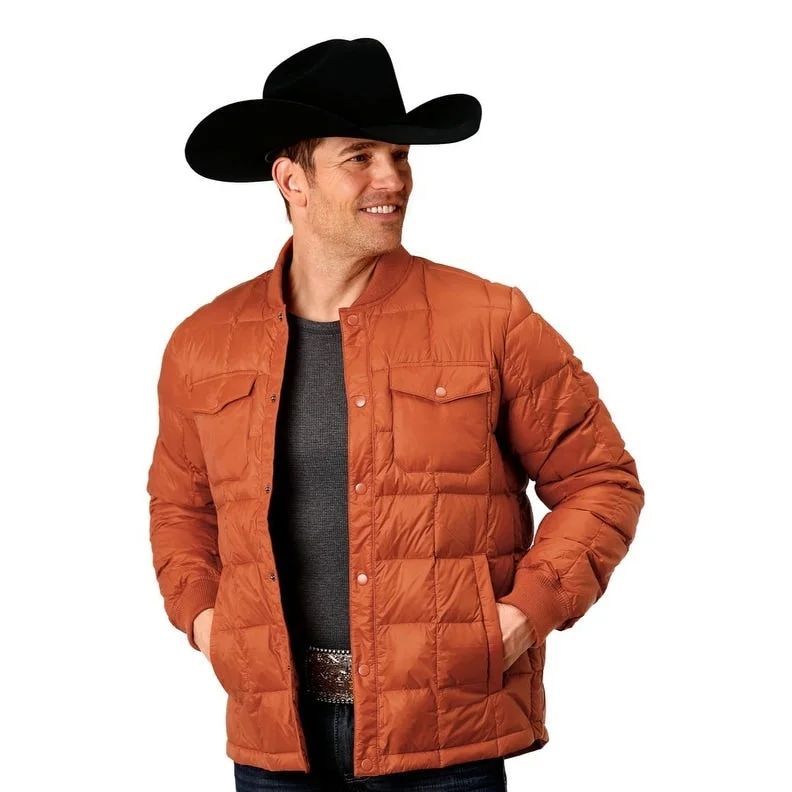 men's double-breasted suits-Roper Western Jacket Mens Filled Down Zips Rust 03-097-0693-6161 RT