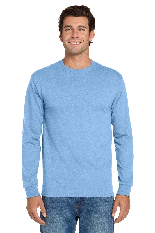 men's ribbed polos-Jerzees Mens Dri-Power Moisture Wicking Long Sleeve Crewneck T-Shirt - Light Blue