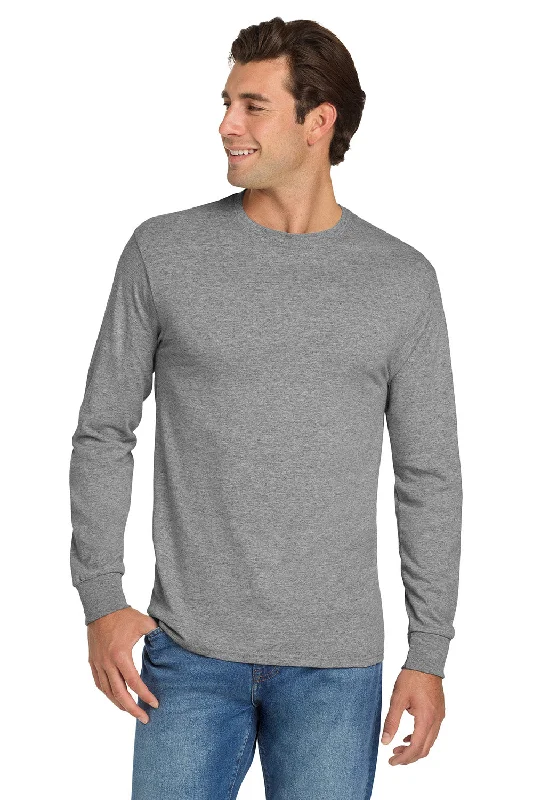 men's cotton polos-Jerzees Mens Dri-Power Moisture Wicking Long Sleeve Crewneck T-Shirt - Oxford Grey