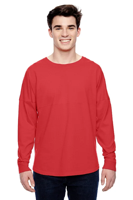 men's turtleneck sweaters-J America Mens Game Day Jersey Long Sleeve Crewneck T-Shirt - Red