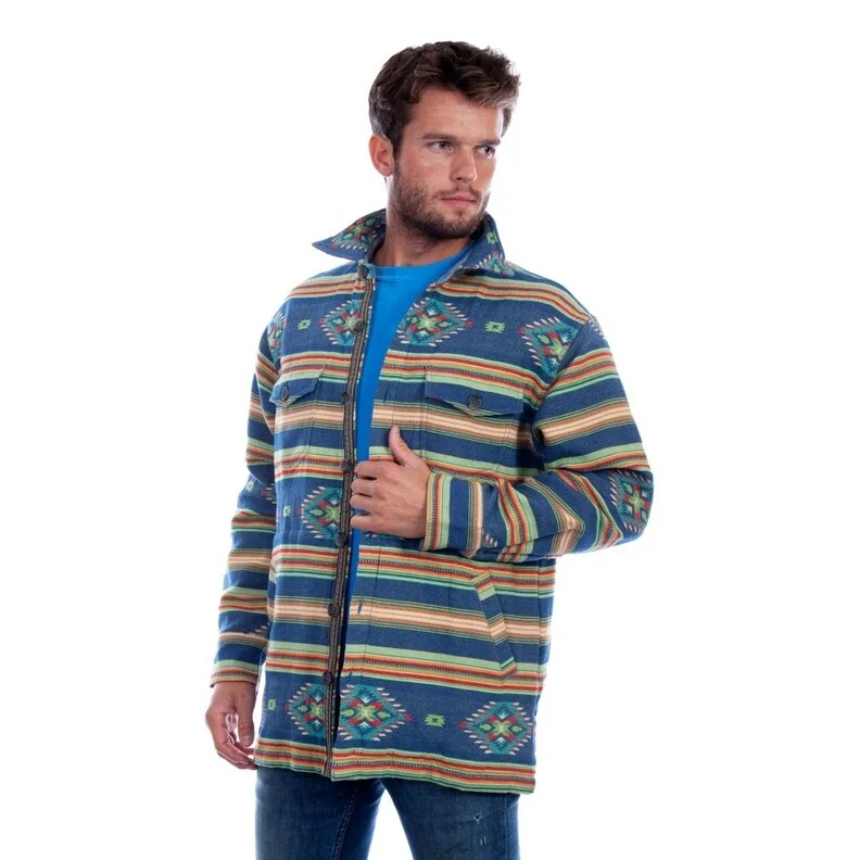 men's slim hoodies-Scully Western Jacket Mens Southwest Shirt Jac Button Denim F0_5310