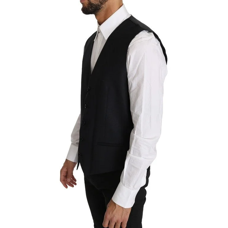 men's performance polos-Dolce & Gabbana Elegant Gray Slim-Fit Wool-Silk Men's Vest