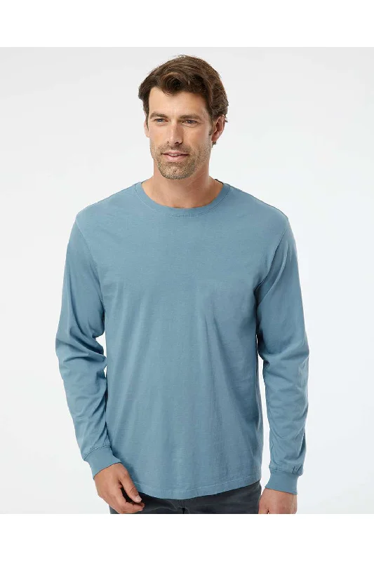 men's rain jackets-SoftShirts Mens Organic Long Sleeve Crewneck T-Shirt - Slate Blue