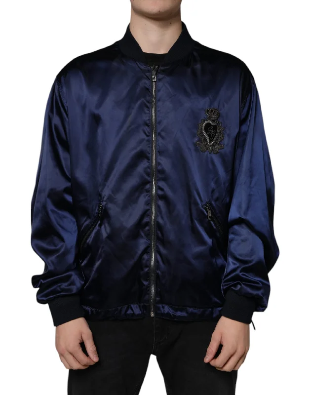 men's performance polos-Dolce & Gabbana  Crown Heart Full Zip Men Bomber Men's Jacket (Pre-Owned)