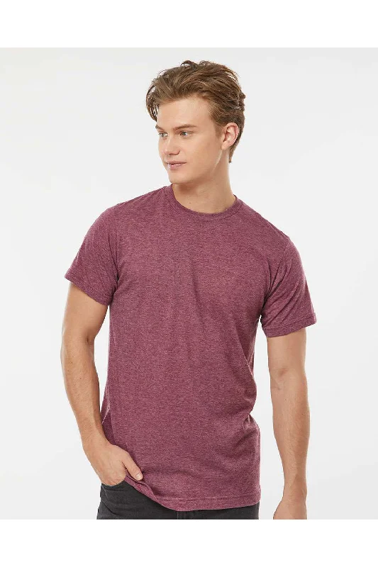 men's slim chinos-Tultex Mens Poly-Rich Short Sleeve Crewneck T-Shirt - Heather Burgundy