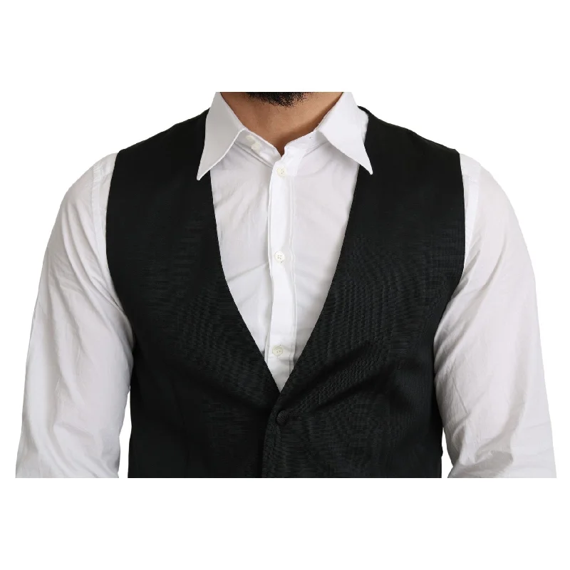 men's performance jackets-Dolce & Gabbana Elegant Silk Formal Gray Men's Vest