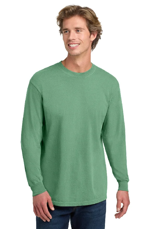 men's hiking polos-Comfort Colors Mens Long Sleeve Crewneck T-Shirt - Light Green