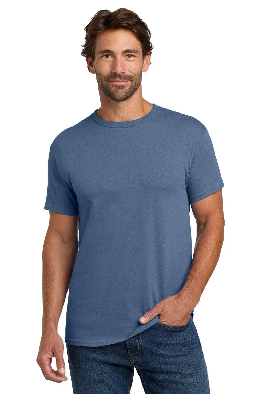 men's performance vests-Hanes Mens ComfortSoft Short Sleeve Crewneck T-Shirt - Denim Blue