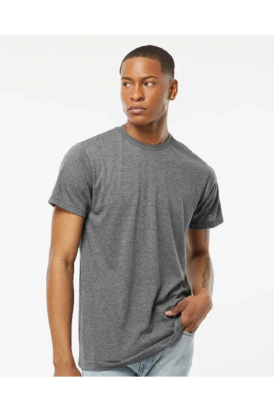 men's white dress shirts-Tultex Mens Poly-Rich Short Sleeve Crewneck T-Shirt - Heather Charcoal Grey