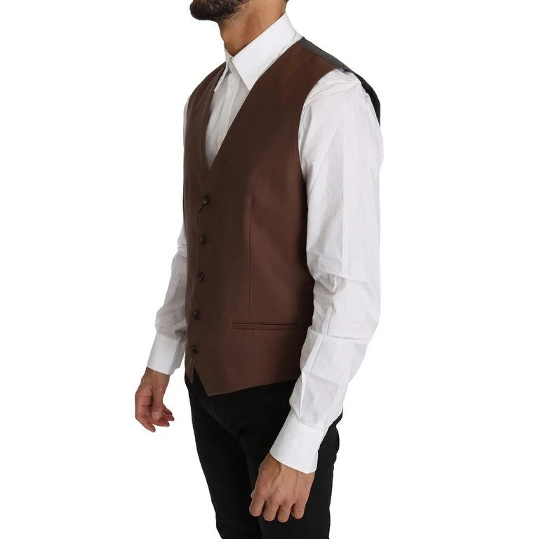 men's casual tees-Dolce & Gabbana Sleek Bronze & Gray Formal Vest Slim Men's Fit