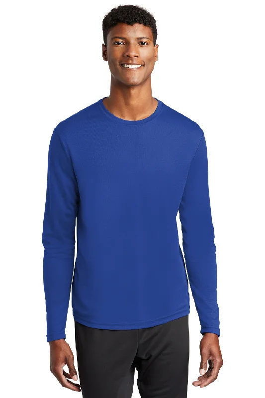 men's hiking hoodies-Sport-Tek Mens RacerMesh Moisture Wicking Long Sleeve Crewneck T-Shirt - True Royal Blue