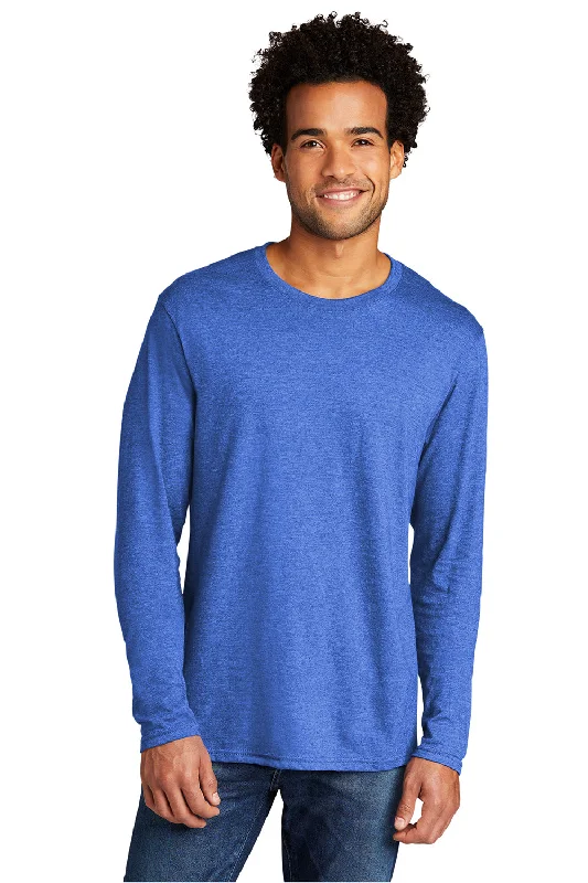 men's boat socks-Port & Company Mens Long Sleeve Crewneck T-Shirt - Heather Royal Blue