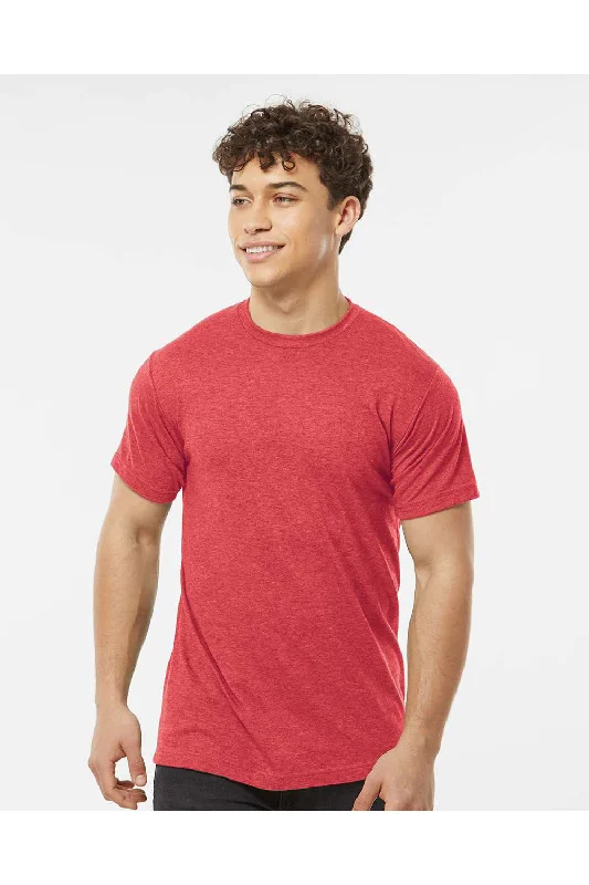 men's oversized hoodies-Tultex Mens Poly-Rich Short Sleeve Crewneck T-Shirt - Heather Red