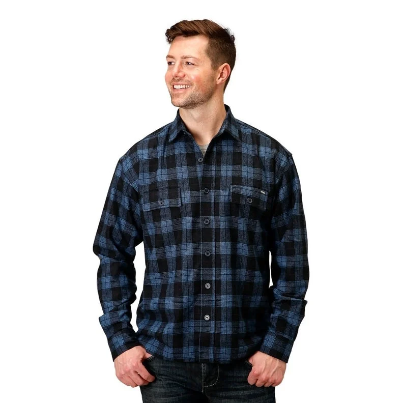 men's velvet blazers-Tin Haul Western Jacket Mens Plaid Button Blue 10-097-0119-0721 BU