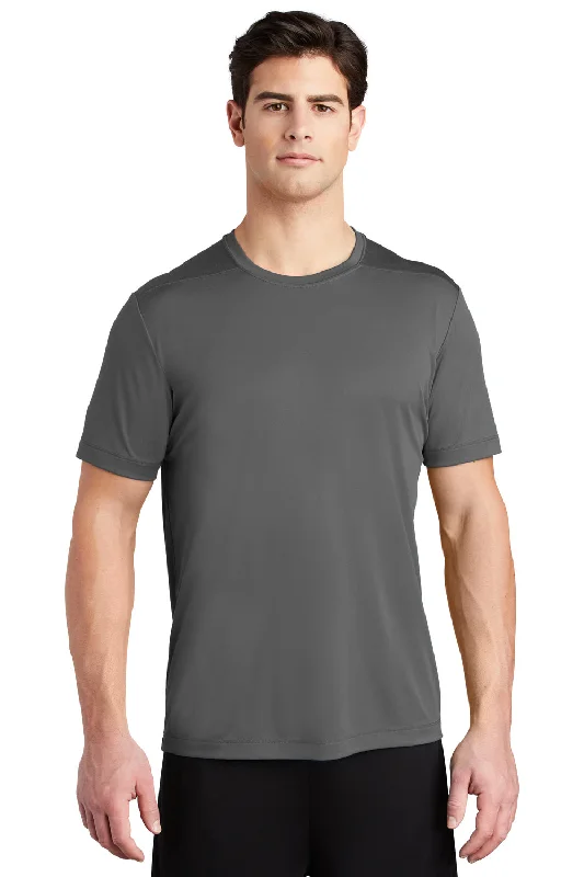 men's v-neck tees-Sport-Tek Mens Moisture Wicking Short Sleeve Crewneck T-Shirt - Dark Smoke Grey