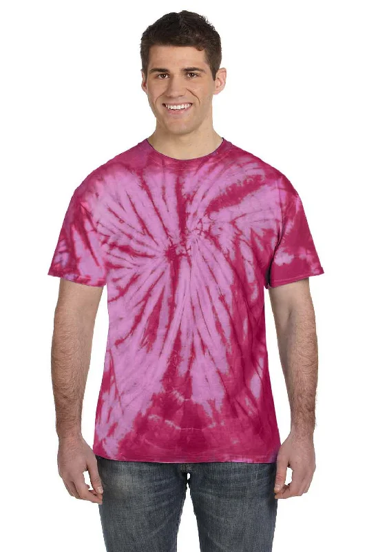 men's Chelsea boots-Tie-Dye Mens Short Sleeve Crewneck T-Shirt - Pink