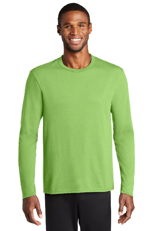 men's striped tees-Port & Company Mens Dry Zone Performance Moisture Wicking Long Sleeve Crewneck T-Shirt - Lime Green