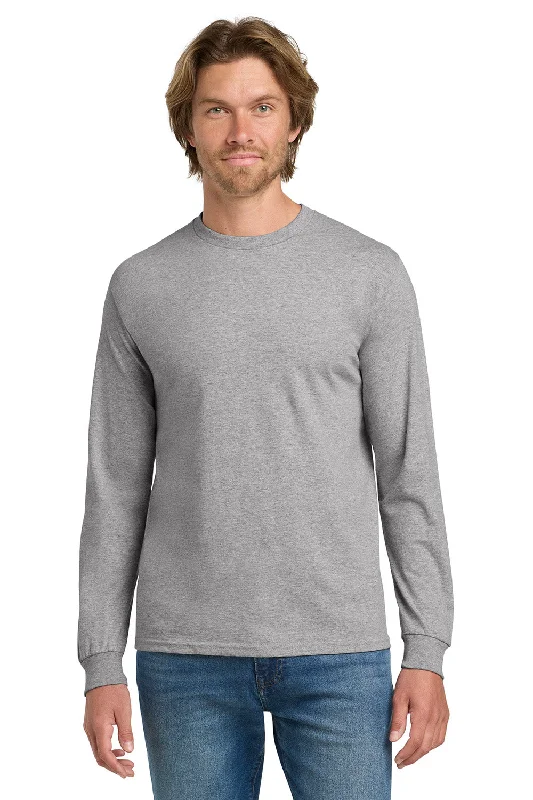 men's slim jackets-Gildan Mens Long Sleeve Crewneck T-Shirt - Sport Grey